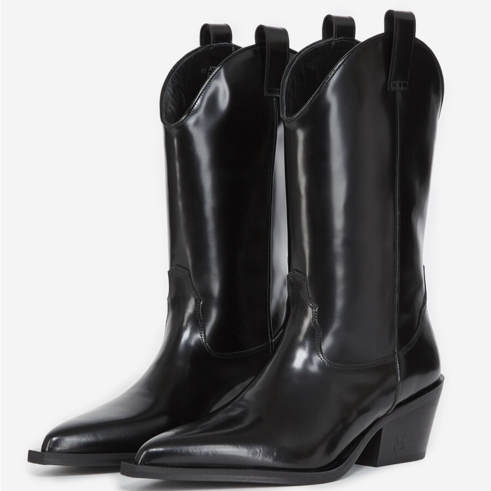 The Kooples Heeled Western Glossy Leather Ankle Boots; New in original box